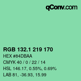 カラーコード: RGB 132.1 219 170 | qconv.com