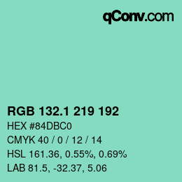 カラーコード: RGB 132.1 219 192 | qconv.com