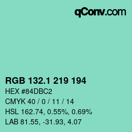 カラーコード: RGB 132.1 219 194 | qconv.com