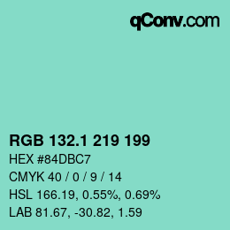 カラーコード: RGB 132.1 219 199 | qconv.com