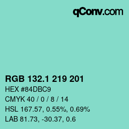 Color code: RGB 132.1 219 201 | qconv.com