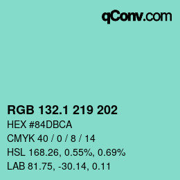 Color code: RGB 132.1 219 202 | qconv.com