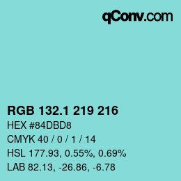 Color code: RGB 132.1 219 216 | qconv.com