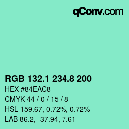 カラーコード: RGB 132.1 234.8 200 | qconv.com