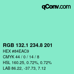 Color code: RGB 132.1 234.8 201 | qconv.com