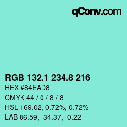 Color code: RGB 132.1 234.8 216 | qconv.com