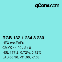 Color code: RGB 132.1 234.8 230 | qconv.com