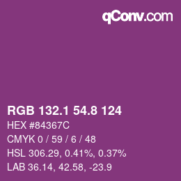 カラーコード: RGB 132.1 54.8 124 | qconv.com