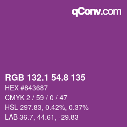 カラーコード: RGB 132.1 54.8 135 | qconv.com