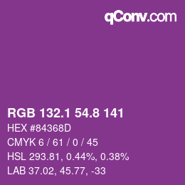 カラーコード: RGB 132.1 54.8 141 | qconv.com