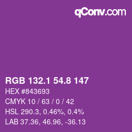カラーコード: RGB 132.1 54.8 147 | qconv.com