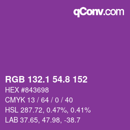 カラーコード: RGB 132.1 54.8 152 | qconv.com