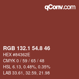 カラーコード: RGB 132.1 54.8 46 | qconv.com