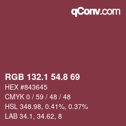 カラーコード: RGB 132.1 54.8 69 | qconv.com