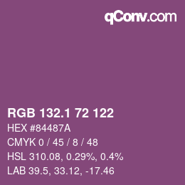 カラーコード: RGB 132.1 72 122 | qconv.com