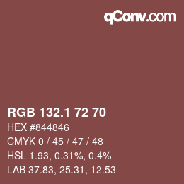 カラーコード: RGB 132.1 72 70 | qconv.com