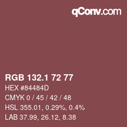 カラーコード: RGB 132.1 72 77 | qconv.com