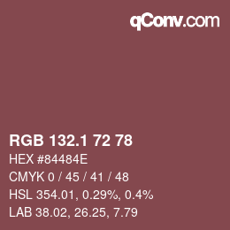 カラーコード: RGB 132.1 72 78 | qconv.com
