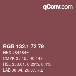 カラーコード: RGB 132.1 72 79 | qconv.com
