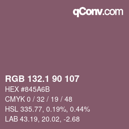 カラーコード: RGB 132.1 90 107 | qconv.com