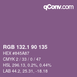 カラーコード: RGB 132.1 90 135 | qconv.com
