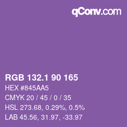 カラーコード: RGB 132.1 90 165 | qconv.com