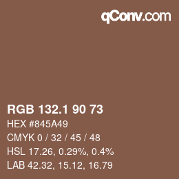 カラーコード: RGB 132.1 90 73 | qconv.com