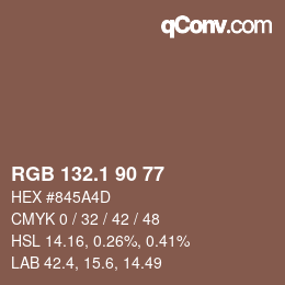 カラーコード: RGB 132.1 90 77 | qconv.com