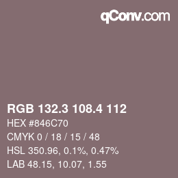 カラーコード: RGB 132.3 108.4 112 | qconv.com