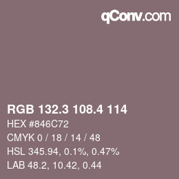 カラーコード: RGB 132.3 108.4 114 | qconv.com