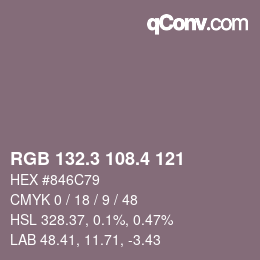 カラーコード: RGB 132.3 108.4 121 | qconv.com