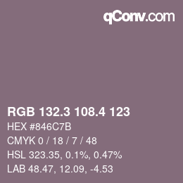 カラーコード: RGB 132.3 108.4 123 | qconv.com