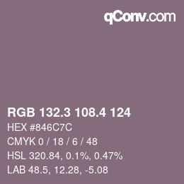 カラーコード: RGB 132.3 108.4 124 | qconv.com