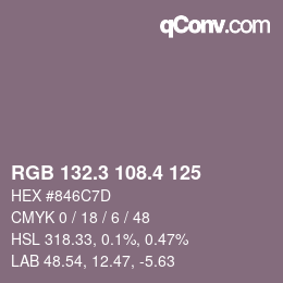 カラーコード: RGB 132.3 108.4 125 | qconv.com