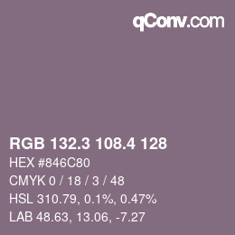カラーコード: RGB 132.3 108.4 128 | qconv.com