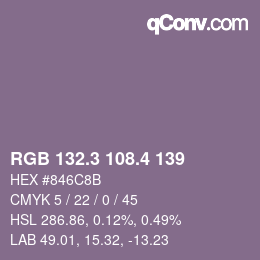 カラーコード: RGB 132.3 108.4 139 | qconv.com