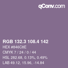 カラーコード: RGB 132.3 108.4 142 | qconv.com