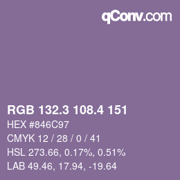 カラーコード: RGB 132.3 108.4 151 | qconv.com