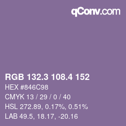 カラーコード: RGB 132.3 108.4 152 | qconv.com