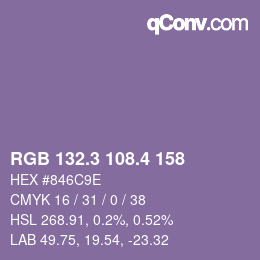 カラーコード: RGB 132.3 108.4 158 | qconv.com