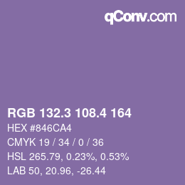 カラーコード: RGB 132.3 108.4 164 | qconv.com