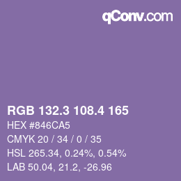 カラーコード: RGB 132.3 108.4 165 | qconv.com