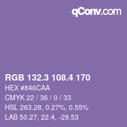 カラーコード: RGB 132.3 108.4 170 | qconv.com