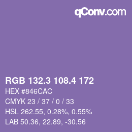 カラーコード: RGB 132.3 108.4 172 | qconv.com