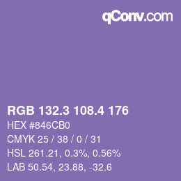 カラーコード: RGB 132.3 108.4 176 | qconv.com