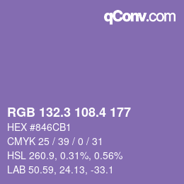 カラーコード: RGB 132.3 108.4 177 | qconv.com