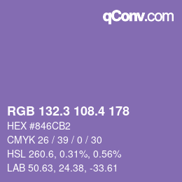 カラーコード: RGB 132.3 108.4 178 | qconv.com