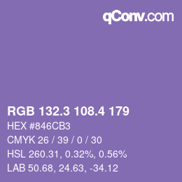 カラーコード: RGB 132.3 108.4 179 | qconv.com