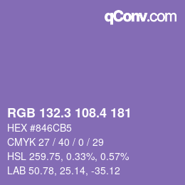 カラーコード: RGB 132.3 108.4 181 | qconv.com
