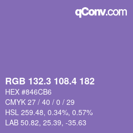 カラーコード: RGB 132.3 108.4 182 | qconv.com